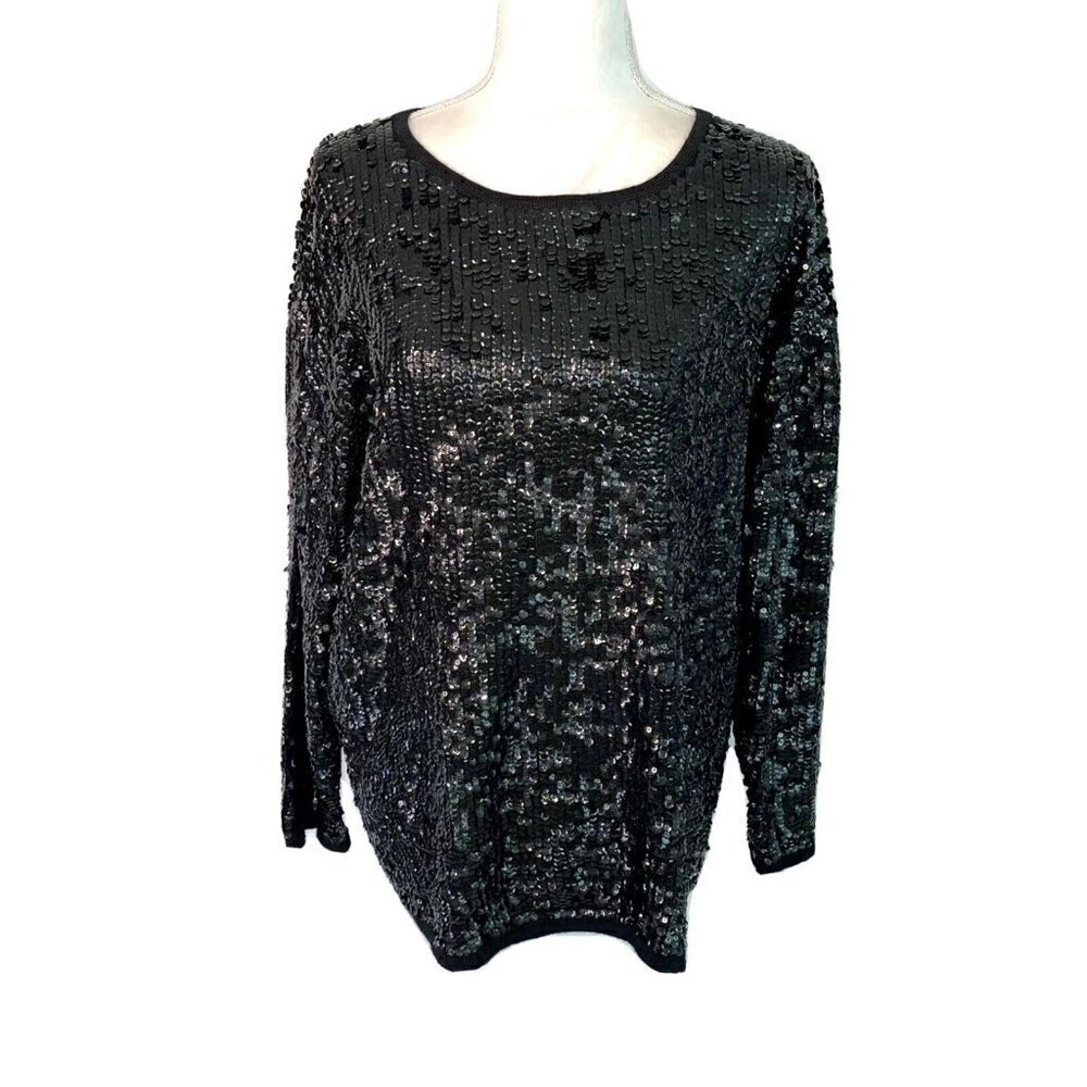 Kapalua Sweater Medium M Womens Vintage Oversized Black Sequin Acrylic Wool